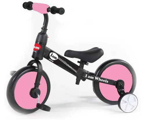 אופני איזון 2 ב 1 עם גלגלי עזר ופדלים ניתנים לניתוק - ורוד I am Toys