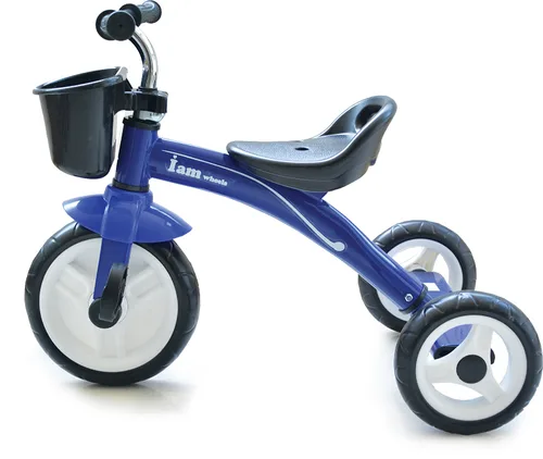 תלת אופן הראשון שלי עם גלגלי גומי מוקצף ופדלים - כחול/גלגלים לבן I am Toys