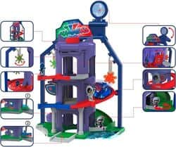 חניון ענק ומטה צוות כח פי ג'יי PJ MASKS + מכונית מתכת ודמות ילד חתול Dickie Toys