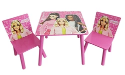 שולחן ילדים ברבי + 2 כסאות עץ